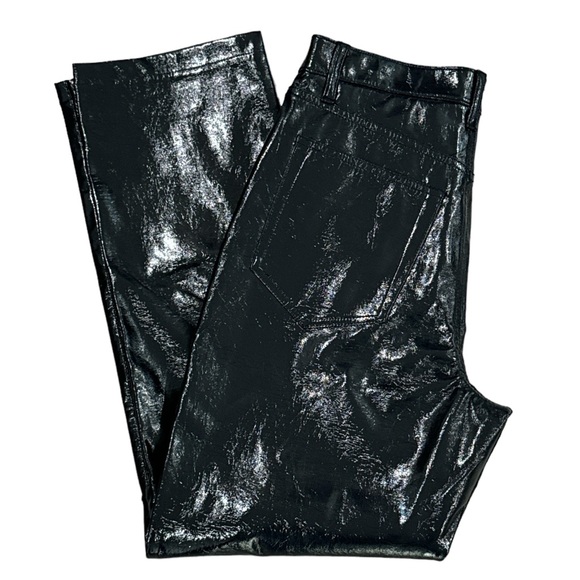 Abercrombie & Fitch Black Vegan Patent Leather 90s Straight Ultra High Rise Pant - Picture 13 of 14